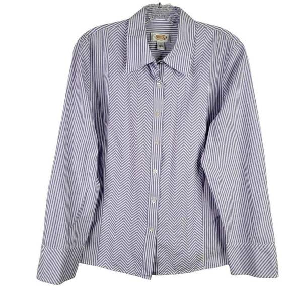 Talbots Womens Size 14 Button Up Shirt Purple White Chevron Cotton - Picture 2 of 8
